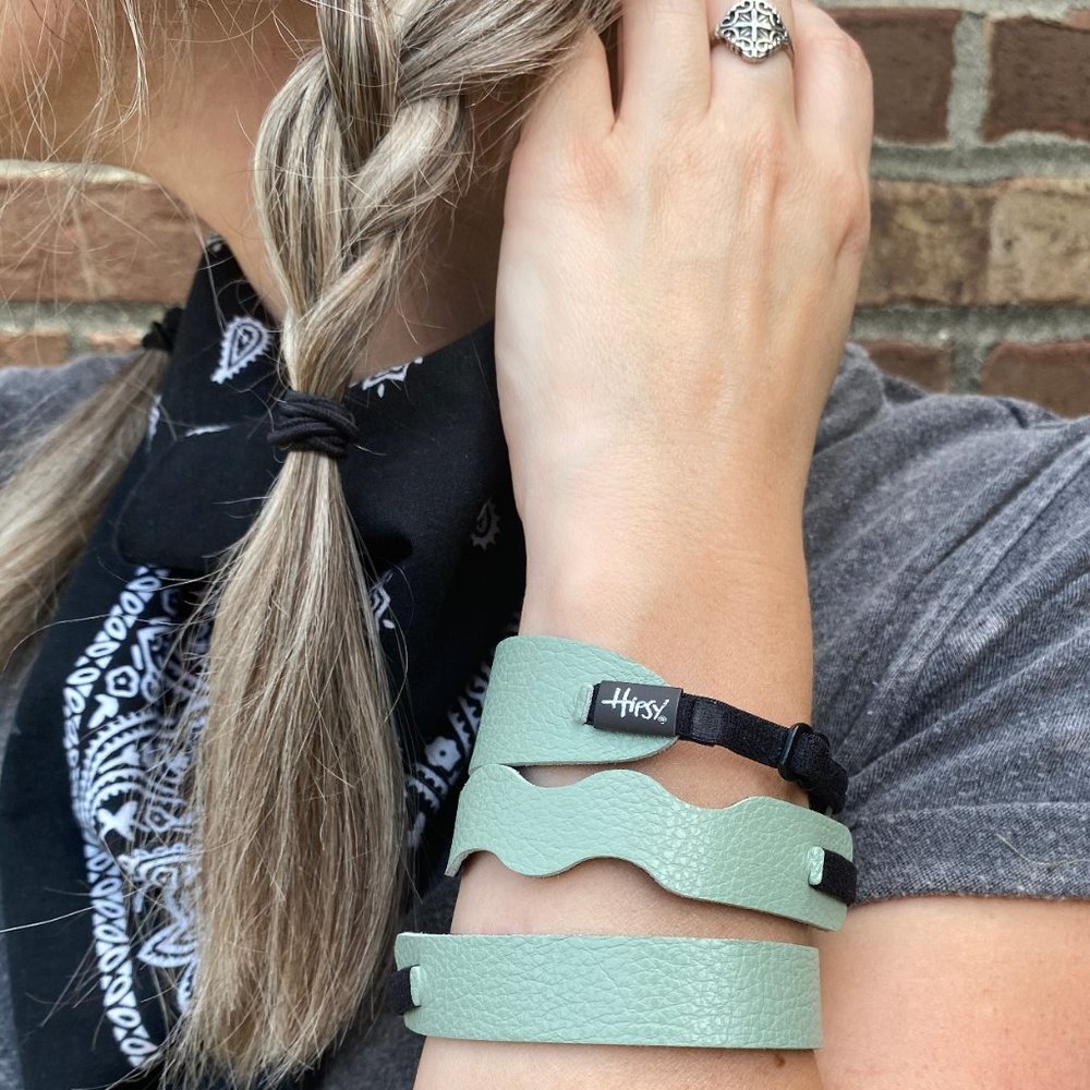 Hipsy Bracelet Adjustable Sage Green Skinny Wave or Wide Fashion Leather Cuff